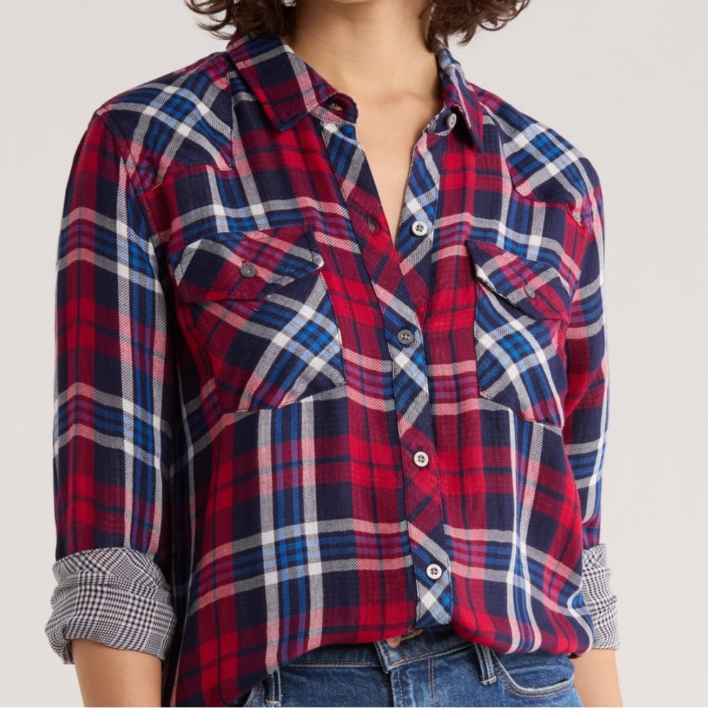 NEW Rails Kendra Plaid Button-Up Shirt in Navy Red White